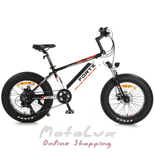 Forte RIDER akkumulátoros kerékpár, 350 W, kerék 20, váz 14, fehér pirossal