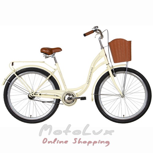 Міський велосипед Dorozhnik Aquamarine 26, гальмівна рама 17, світло-бежевий, з багажником
